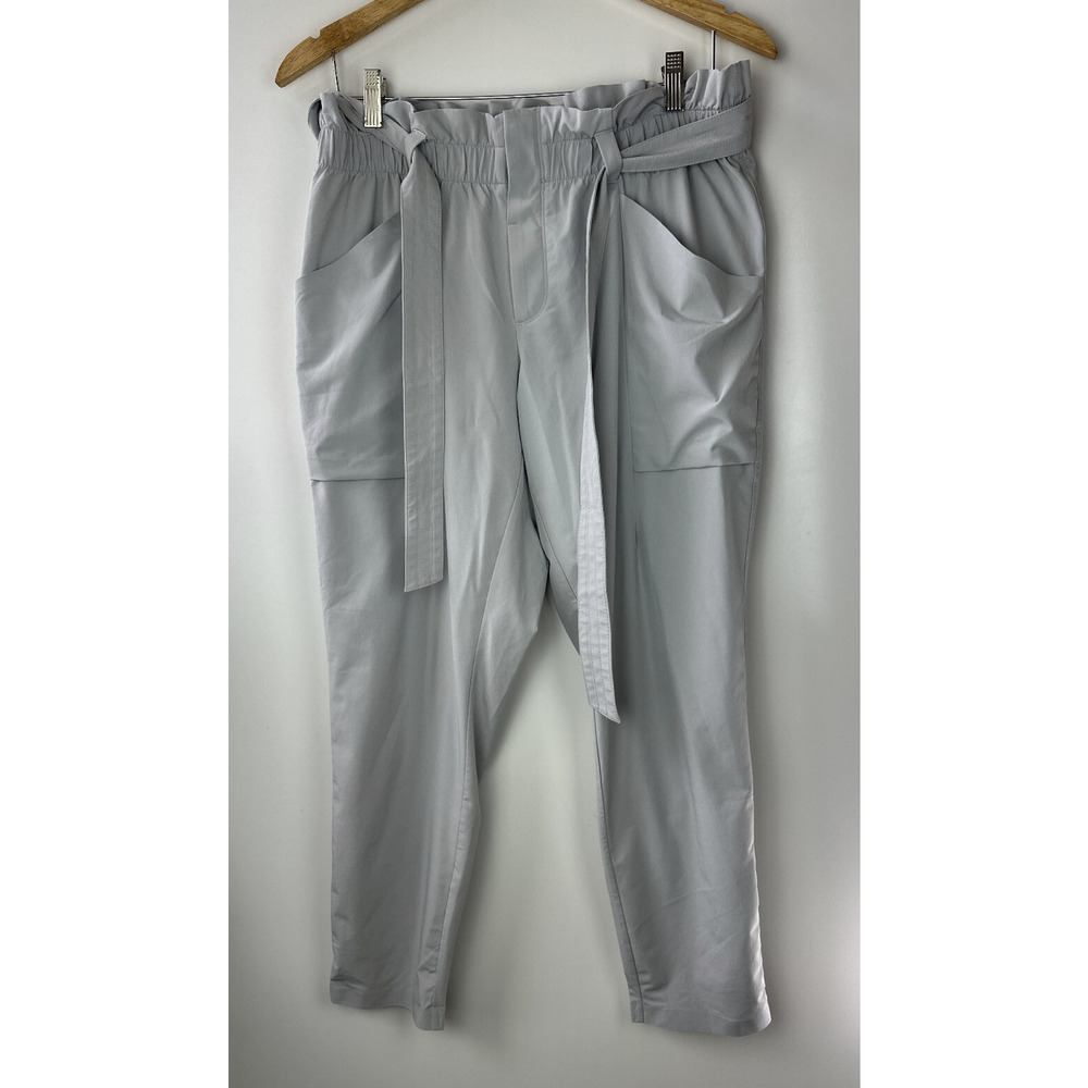 Athleta Skyline Pants Light Gray Tie Waist Athleisure Travel Lifestyle Size 12 - Picture 2 of 11
